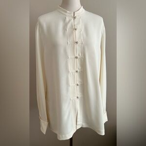 Talbots Vintage Silk Ivory Button-Down Tunic w. Mandarin Collar